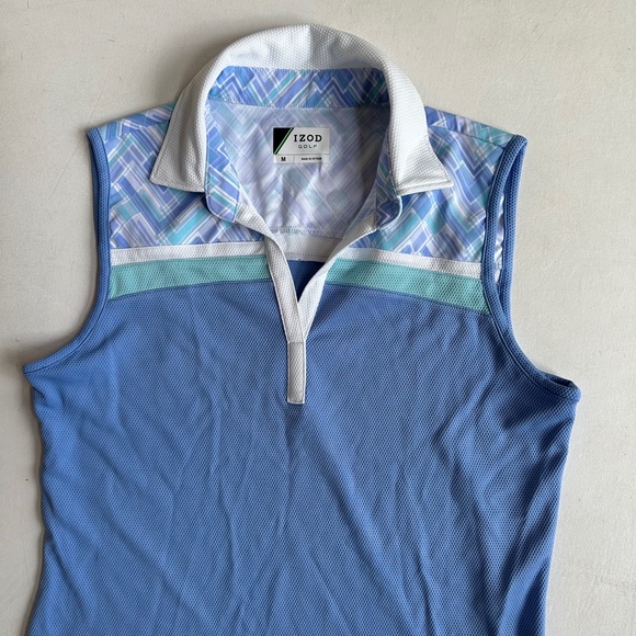 Izod Golf Blue Sleeveless Polo Shirt - Picture 2 of 5